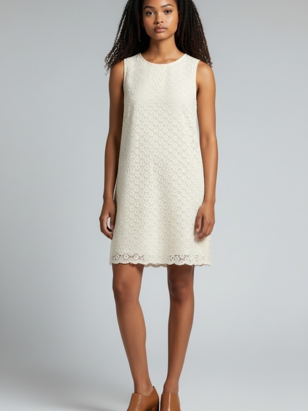 Tulle Cream Lace Sleeveless Shift Dress
